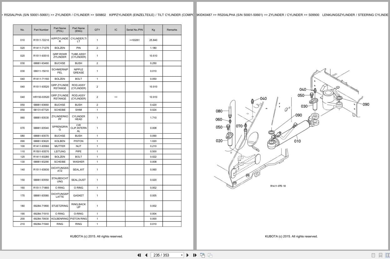 Kubota Excavator R520 Alpha 50001 50661 Parts Catalog EN DE (3)