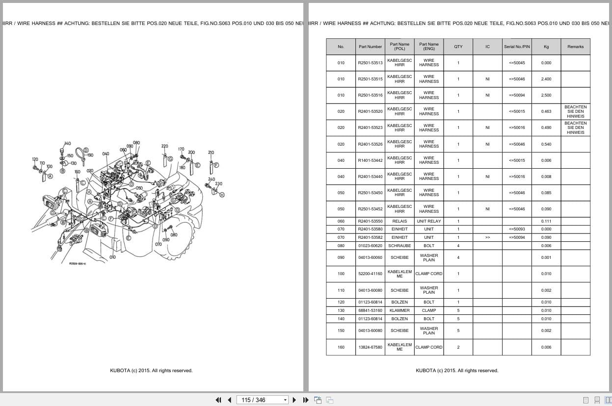 Kubota Excavator R520 Parts Catalog EN DE (2)