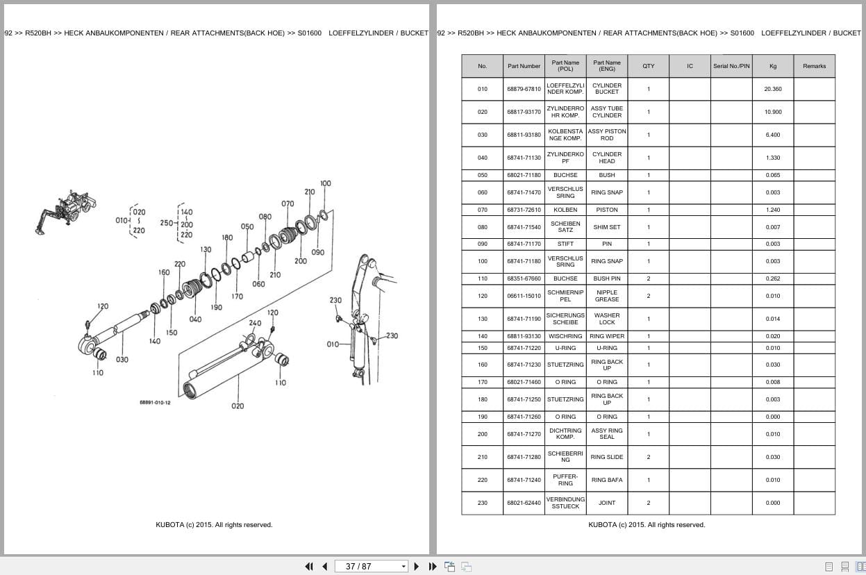 Kubota Excavator R520BH Parts Catalog EN DE (3)