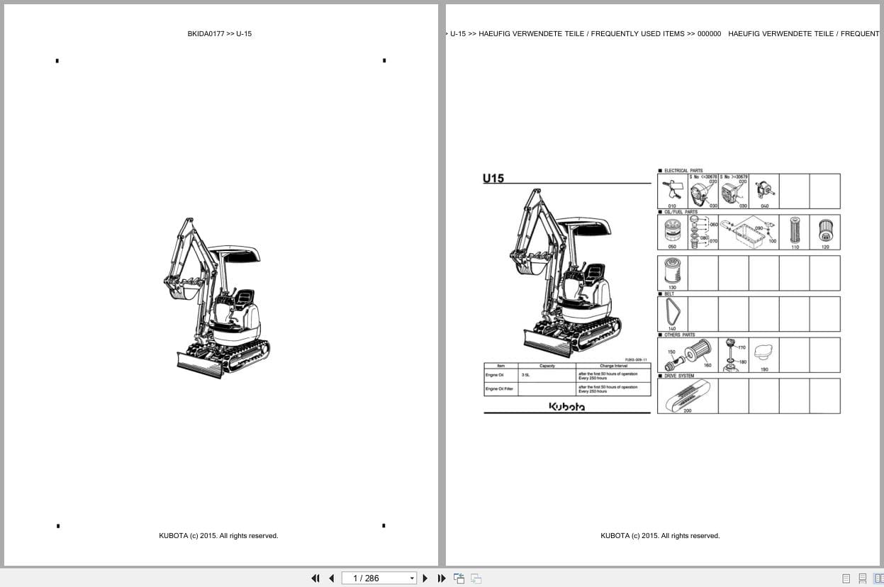 Kubota Excavator U 15 Parts Catalog EN DE (1)