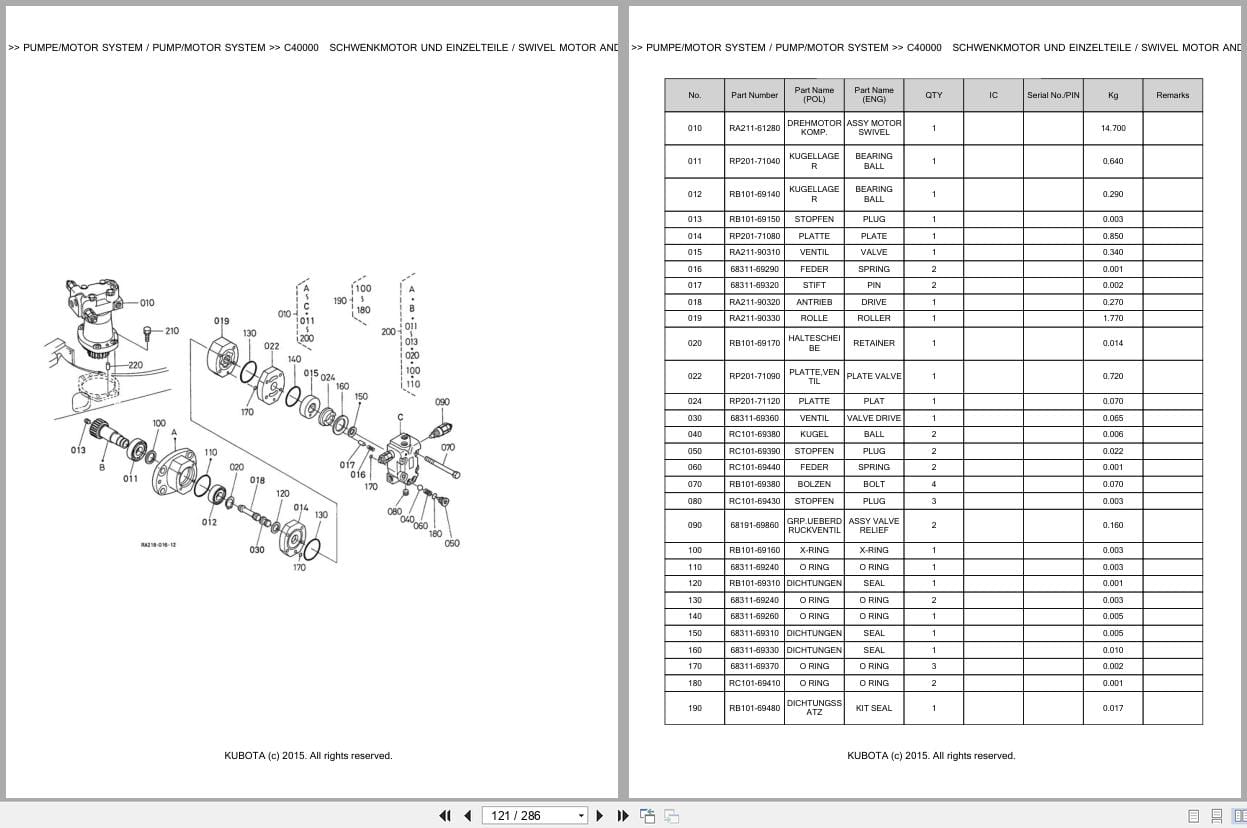 Kubota Excavator U 15 Parts Catalog EN DE (2)
