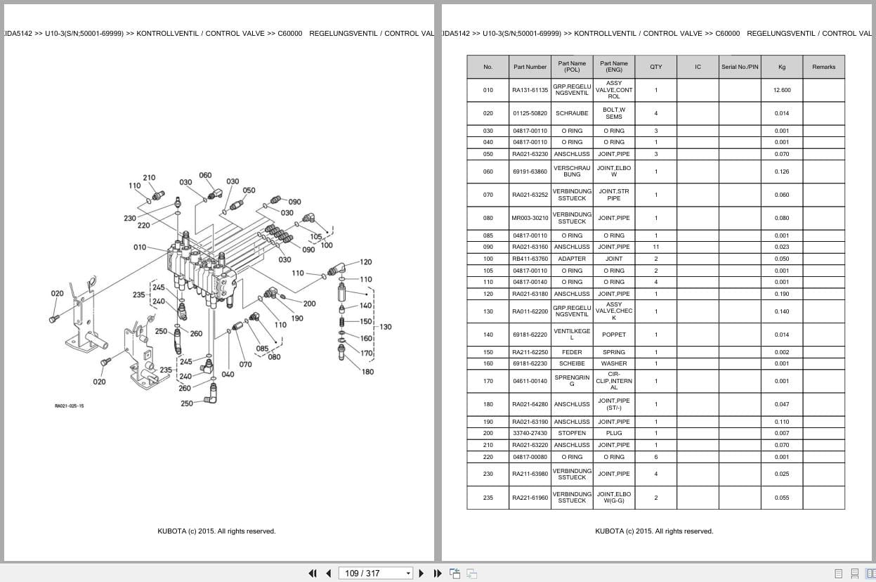 Kubota Excavator U10 3 50001 69999 Parts Catalog EN DE (2)
