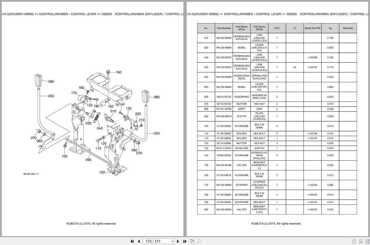 Kubota Excavator U10 3 50001 69999 Parts Catalog EN DE (3)