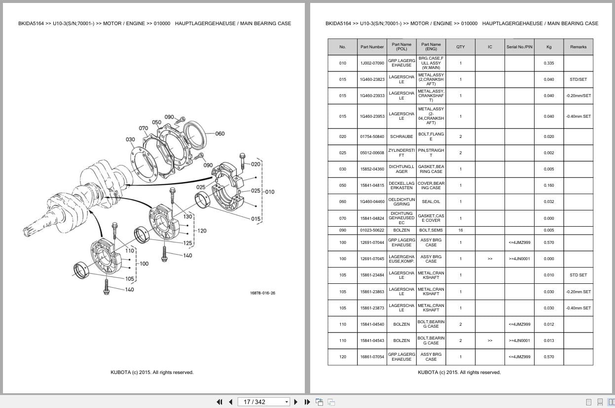 Kubota Excavator U10 3 70001 Parts Catalog EN DE (2)