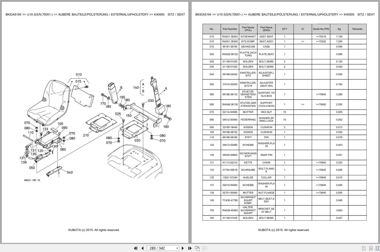 Kubota Excavator U10 3 70001 Parts Catalog EN DE (3)