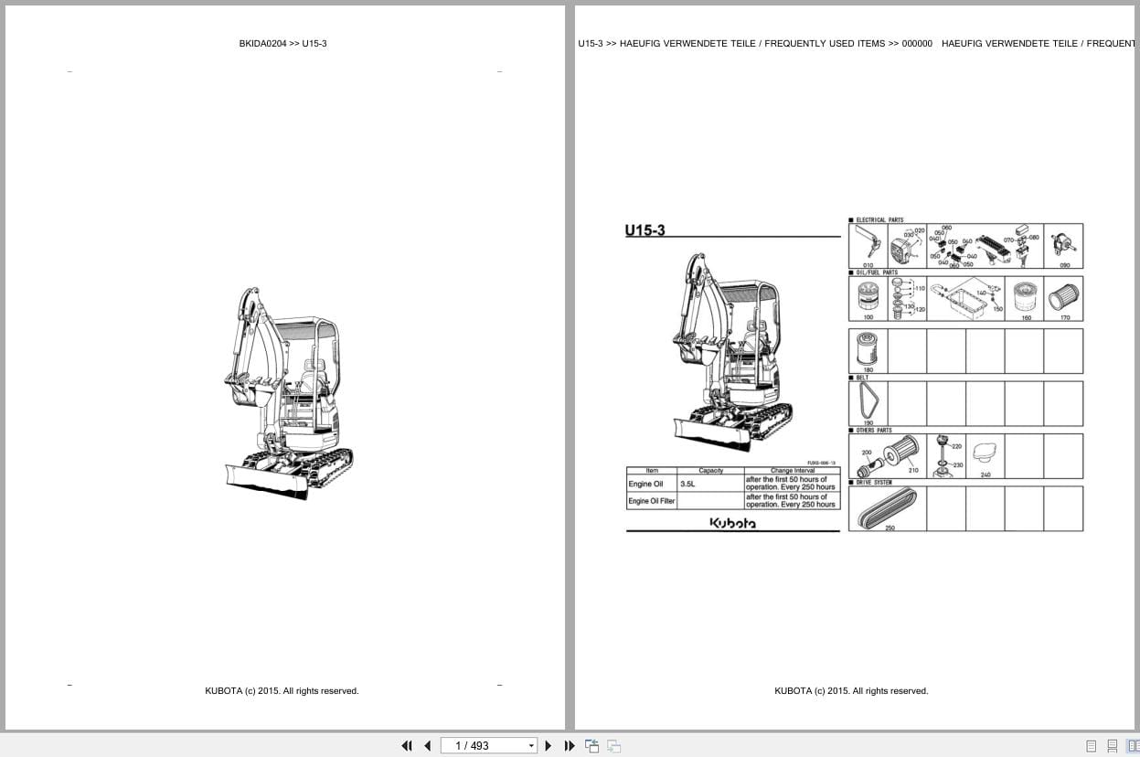 Kubota Excavator U15 3 Parts Catalog EN DE (1)