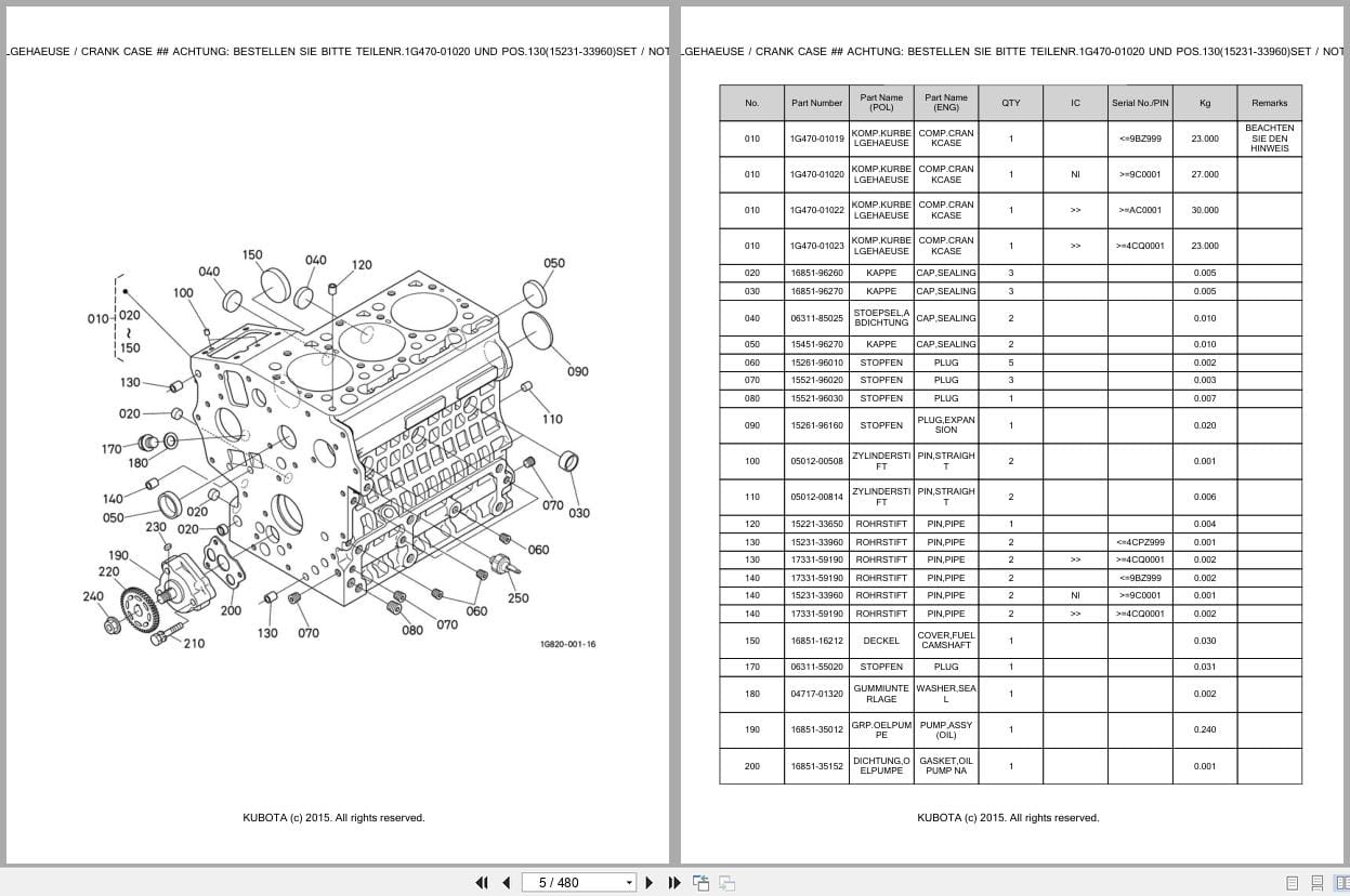 Kubota Excavator U17 3 Alpha Parts Catalog EN DE (2)