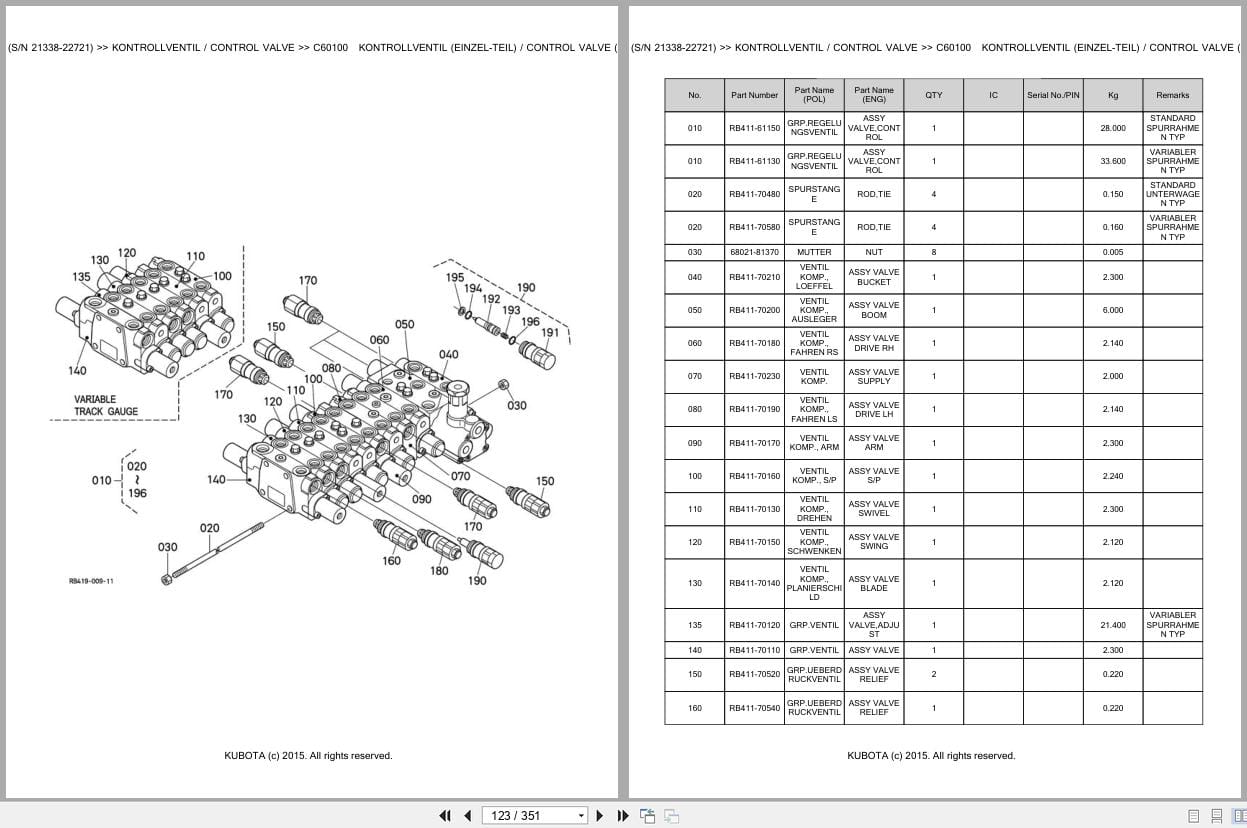Kubota Excavator U20 3 21338 22721 Parts Catalog EN DE (2)