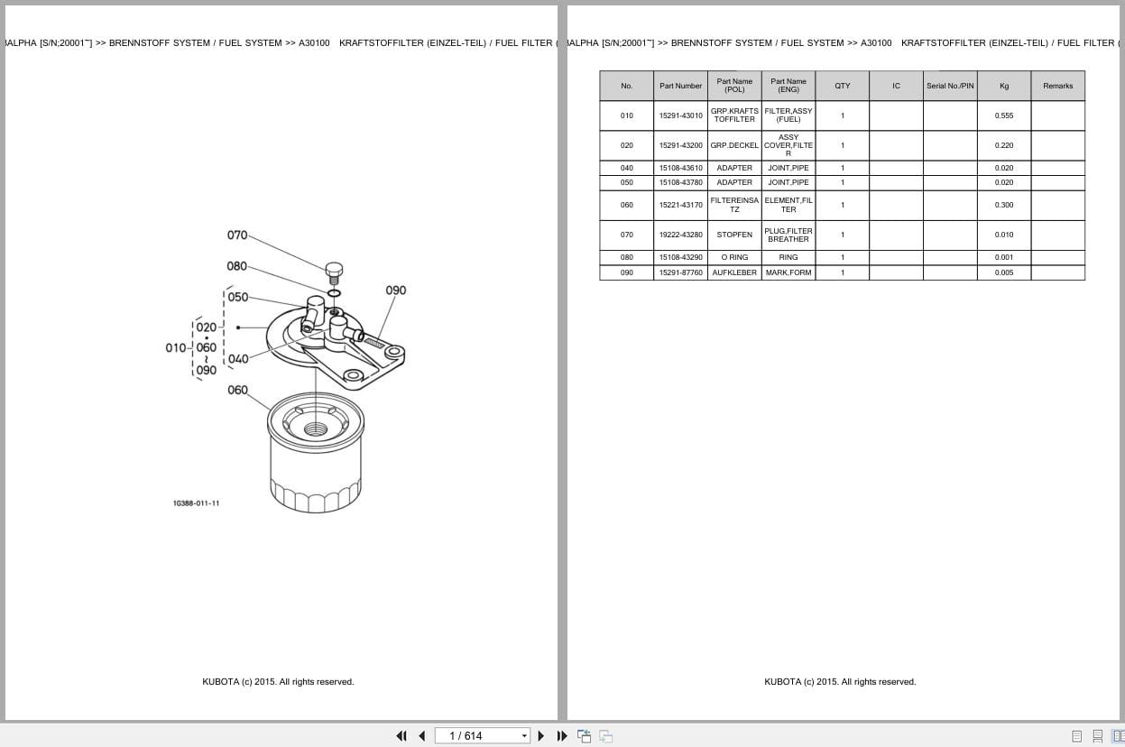Kubota Excavator U20 3 Alpha 20001 Parts Catalog EN DE (1)