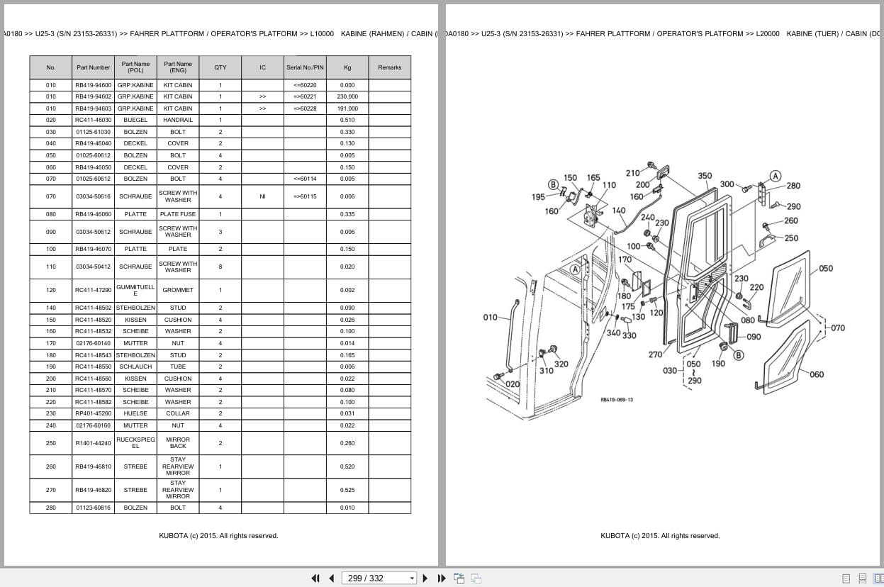 Kubota Excavator U25 3 23153 26331 Parts Catalog EN DE (2)