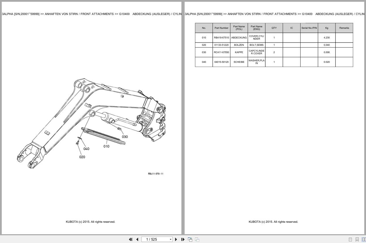 Kubota Excavator U25 3 Alpha 20001 59999 Parts Catalog EN DE (1)