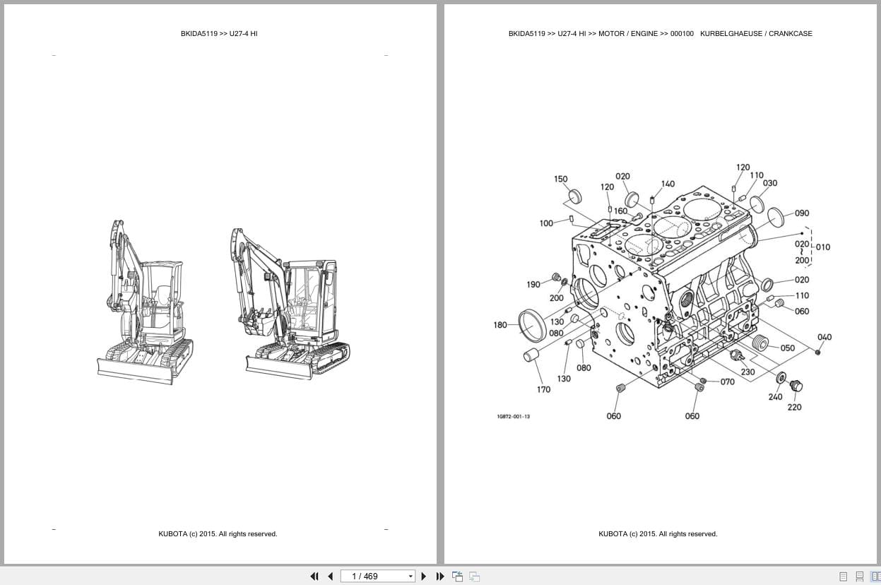 Kubota Excavator U27 4 HI Parts Catalog EN DE (1)