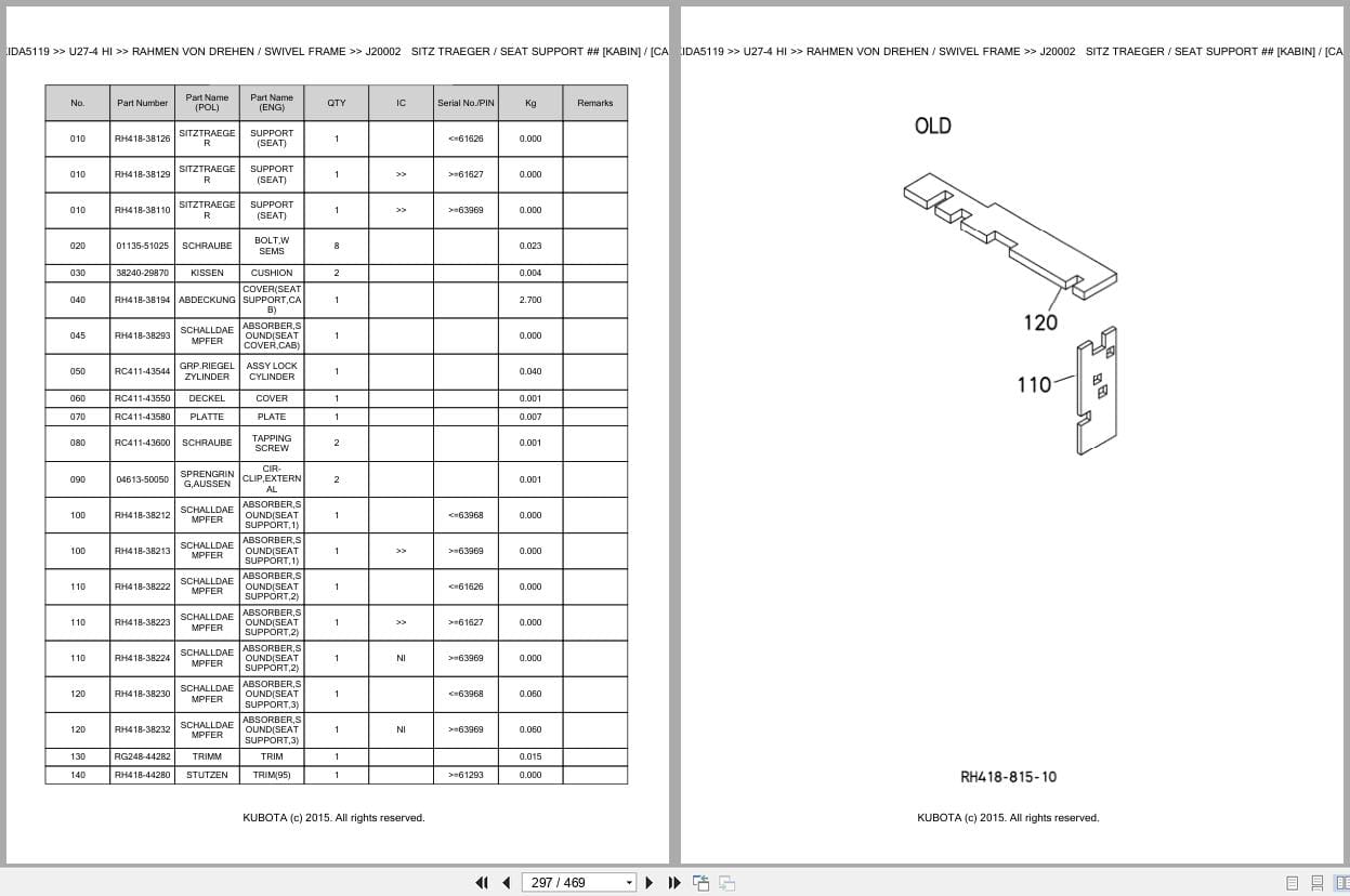 Kubota Excavator U27 4 HI Parts Catalog EN DE (2)