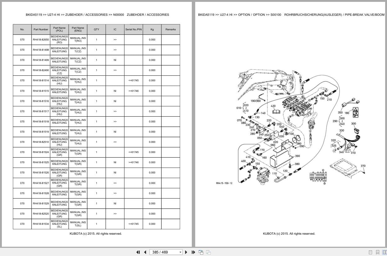 Kubota Excavator U27 4 HI Parts Catalog EN DE (3)