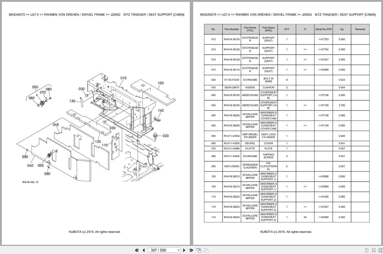 Kubota Excavator U27 4 Parts Catalog EN DE (2)