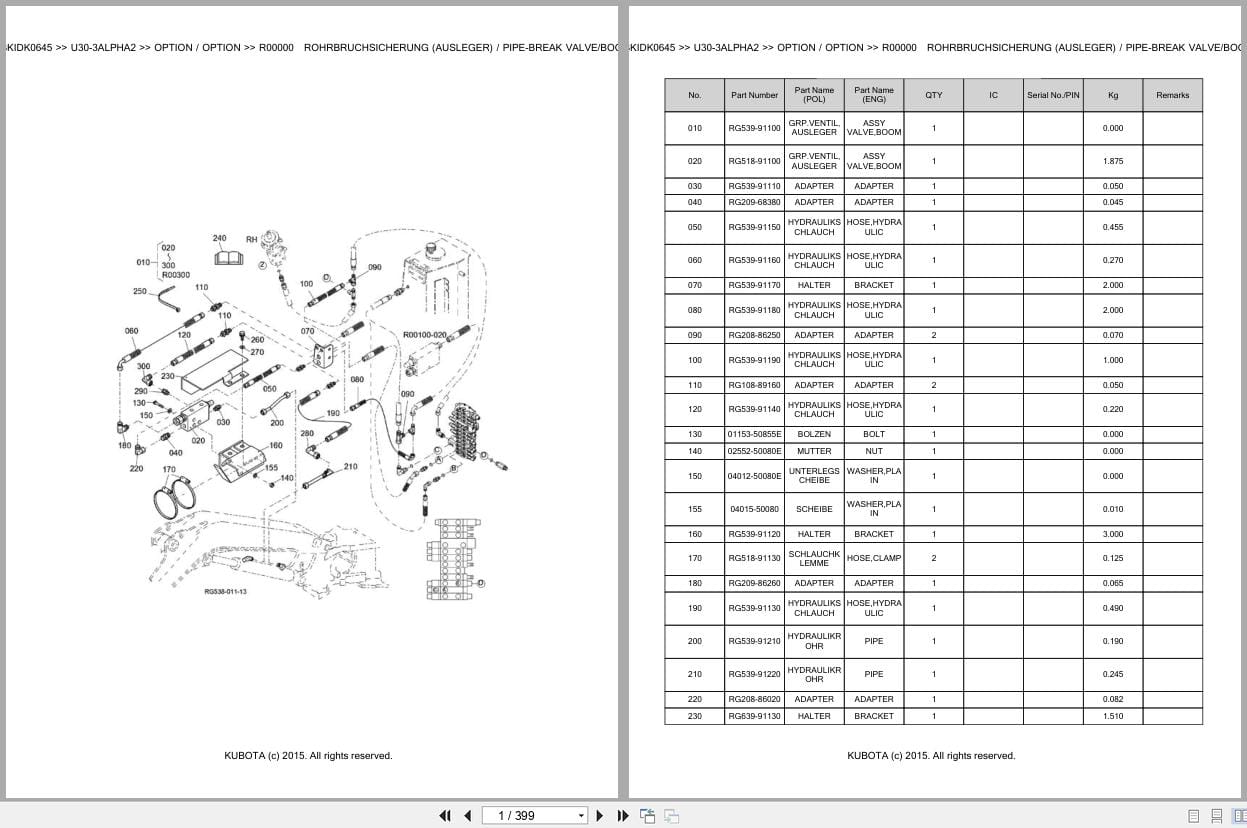 Kubota Excavator U30 3 Alpha 2 Parts Catalog EN DE (1)