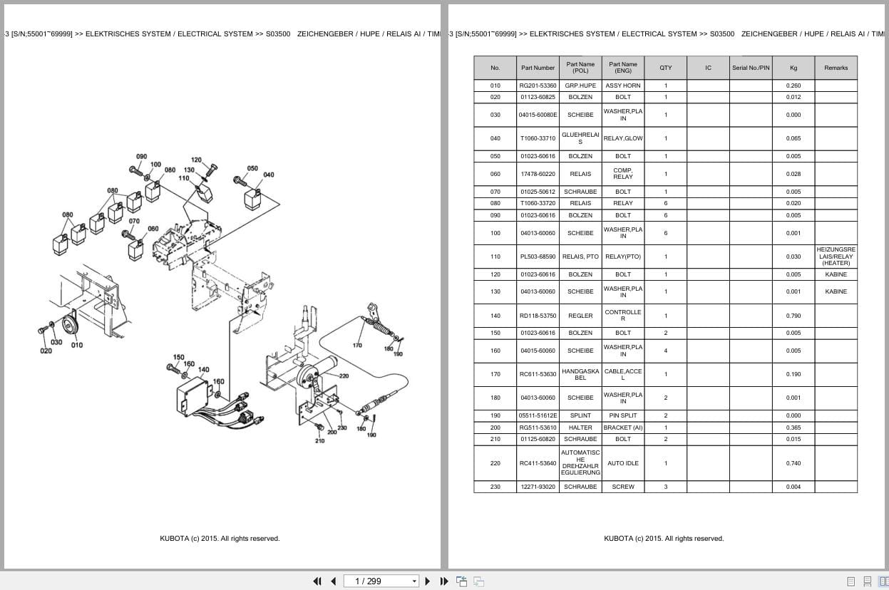 Kubota Excavator U35 3 55001 69999 Parts Catalog EN DE (1)