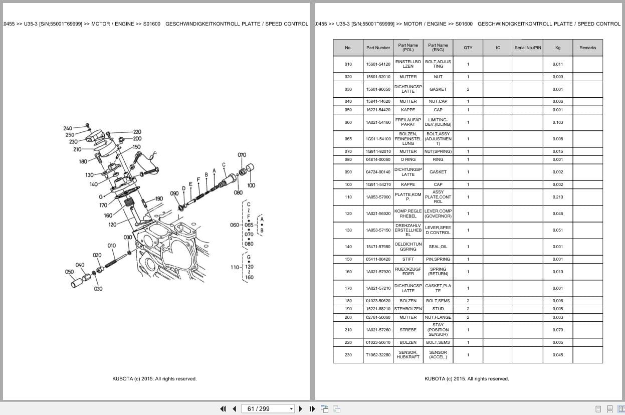 Kubota Excavator U35 3 55001 69999 Parts Catalog EN DE (2)