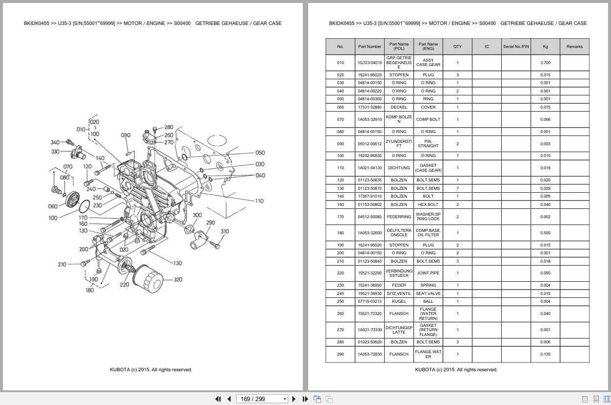 Kubota Excavator U35 3 55001 69999 Parts Catalog EN DE (3)