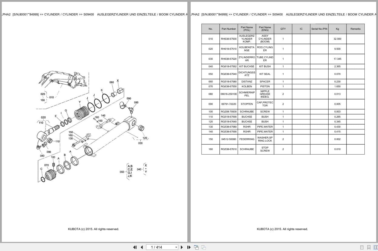 Kubota Excavator U35 3 Alpha 2 80001 84999 Parts Catalog EN DE (1)