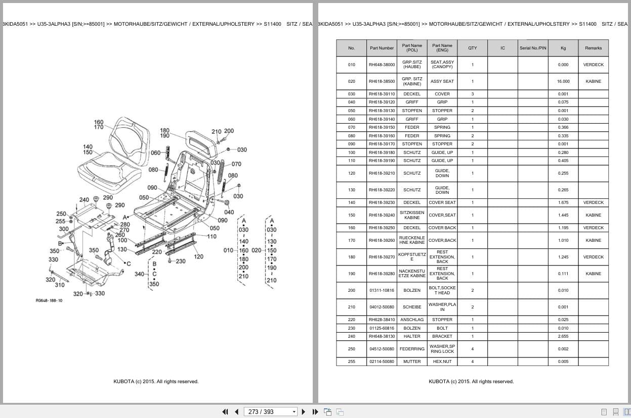 Kubota Excavator U35 3 Alpha 3 85001 Parts Catalog EN DE (3)