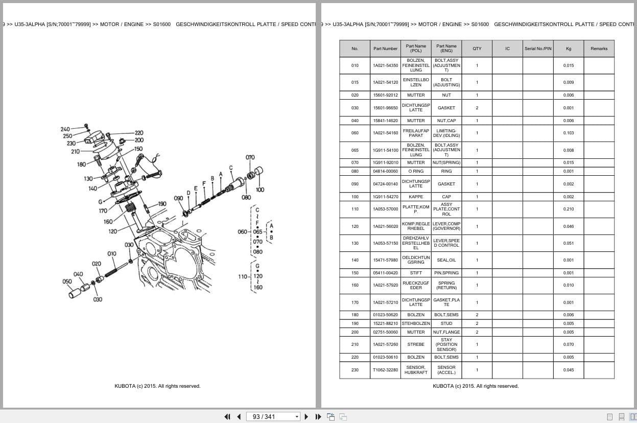 Kubota Excavator U35 3 Alpha 70001 79999 Parts Catalog EN DE (2)