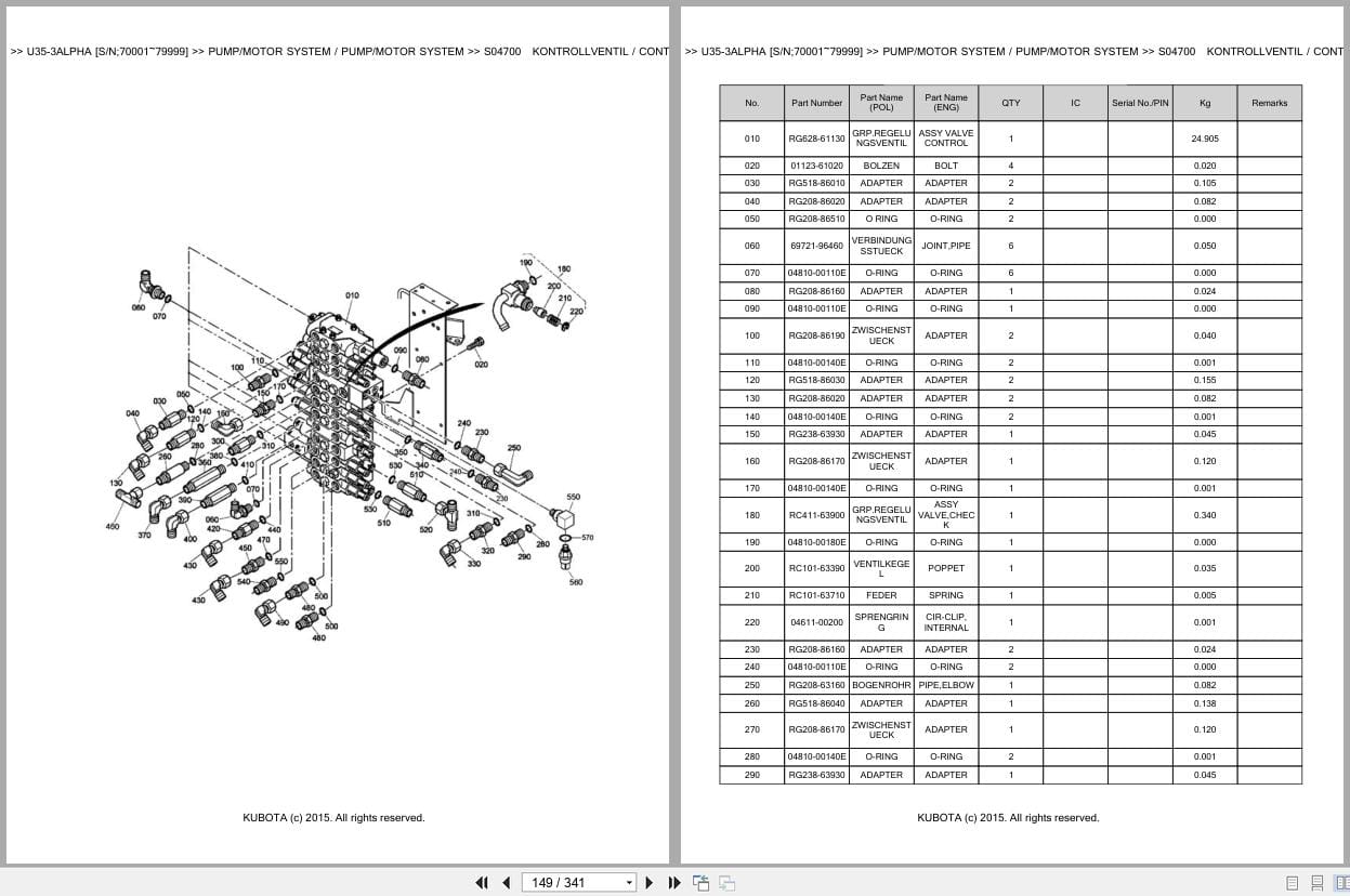 Kubota Excavator U35 3 Alpha 70001 79999 Parts Catalog EN DE (3)