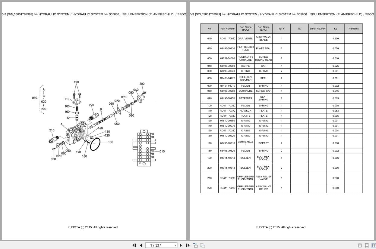 Kubota Excavator U45 3 55001 69999 Parts Catalog EN DE (1)