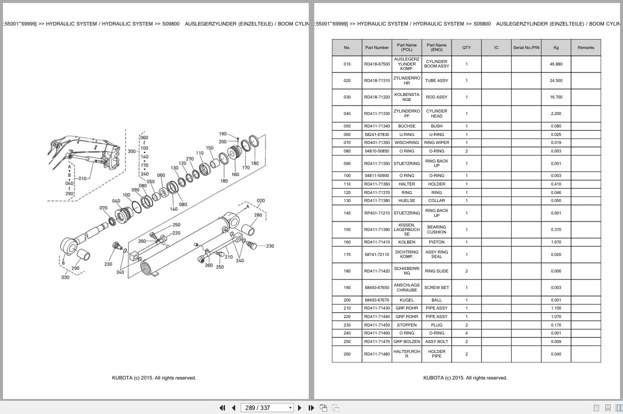 Kubota Excavator U45 3 55001 69999 Parts Catalog EN DE (2)