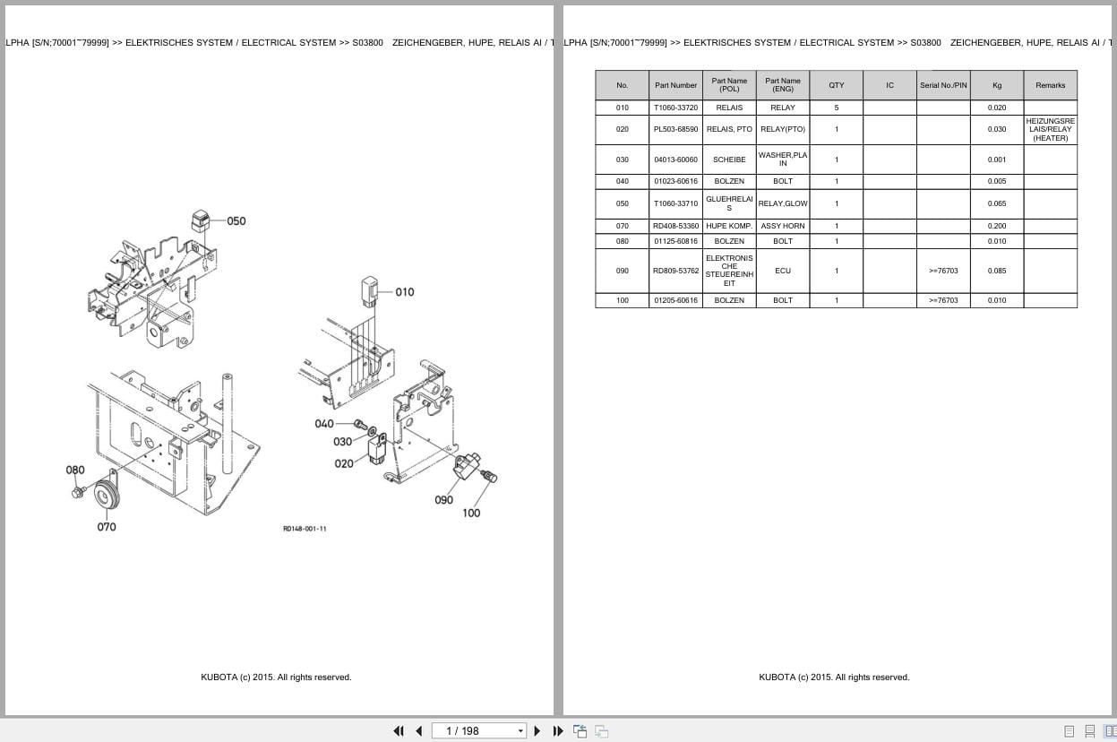 Kubota Excavator U45 3 Alpha 70001 79999 Parts Catalog EN DE (1)