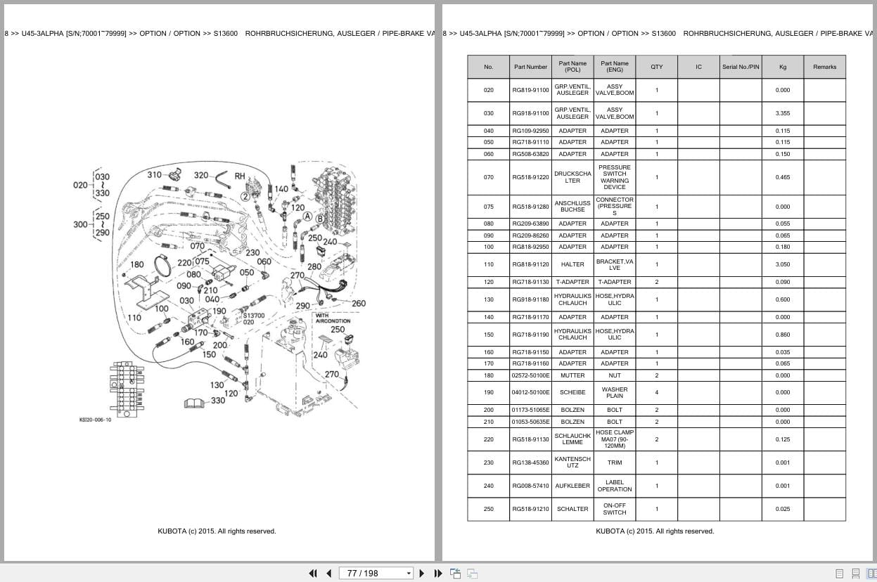 Kubota Excavator U45 3 Alpha 70001 79999 Parts Catalog EN DE (2)