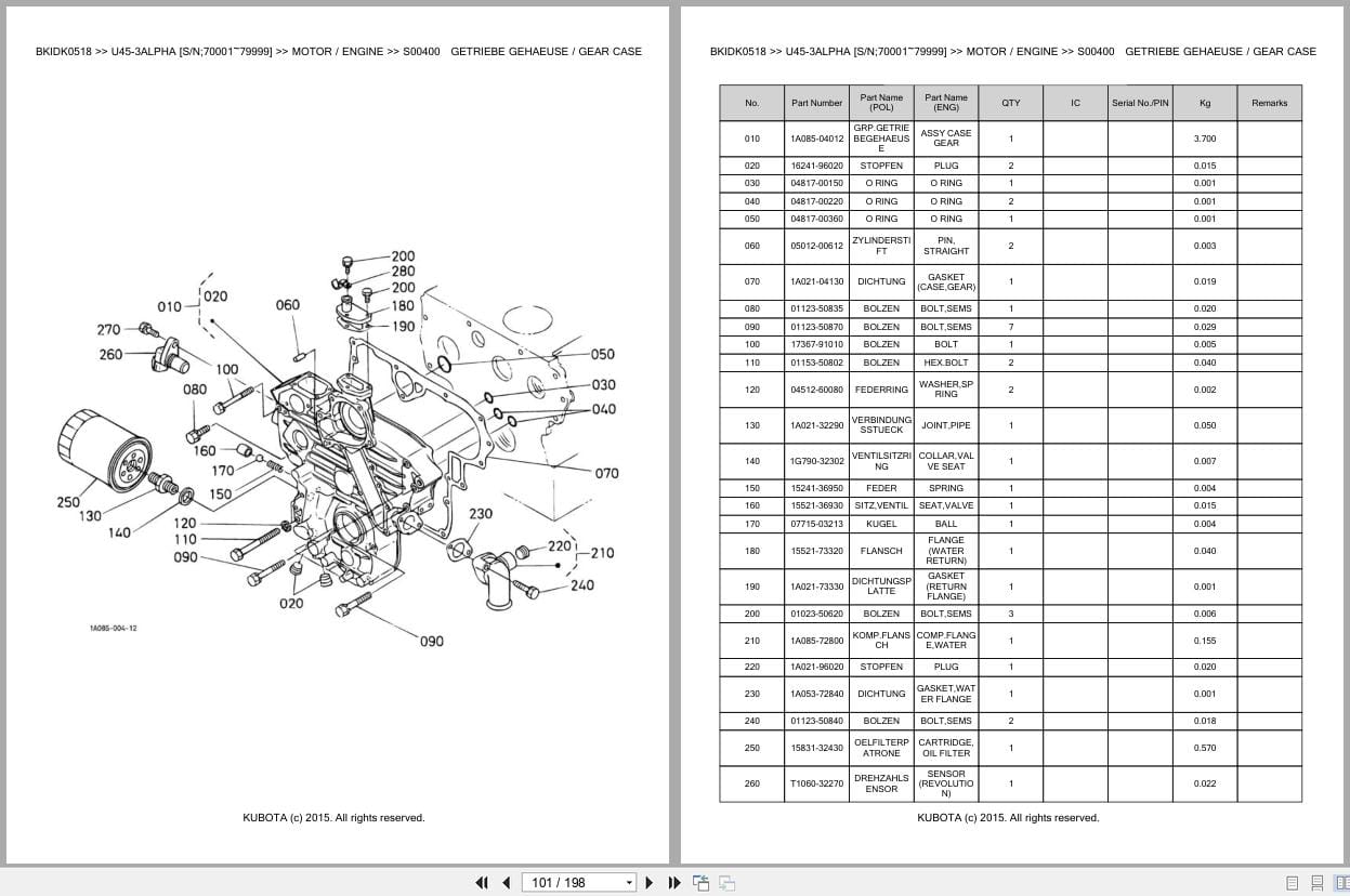 Kubota Excavator U45 3 Alpha 70001 79999 Parts Catalog EN DE (3)