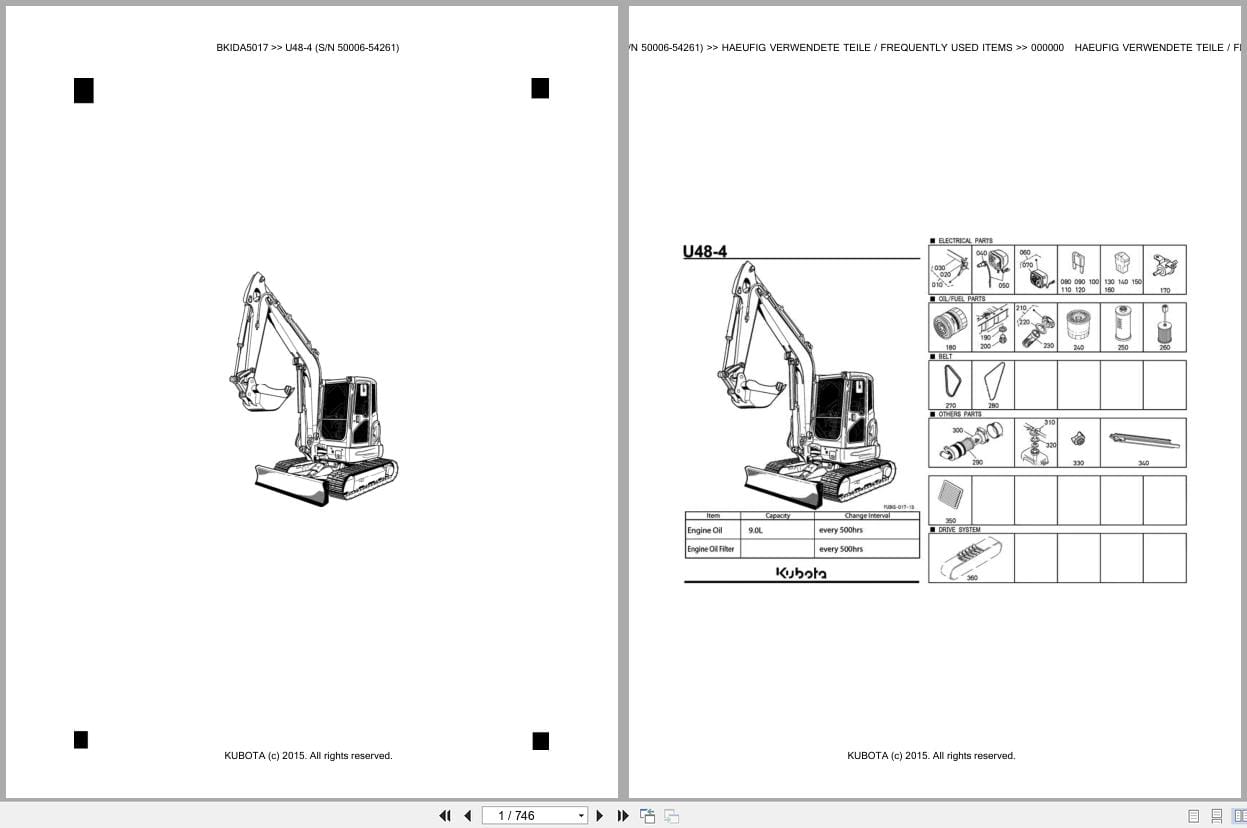 Kubota Excavator U48 4 50006 Parts Catalog EN DE (1)