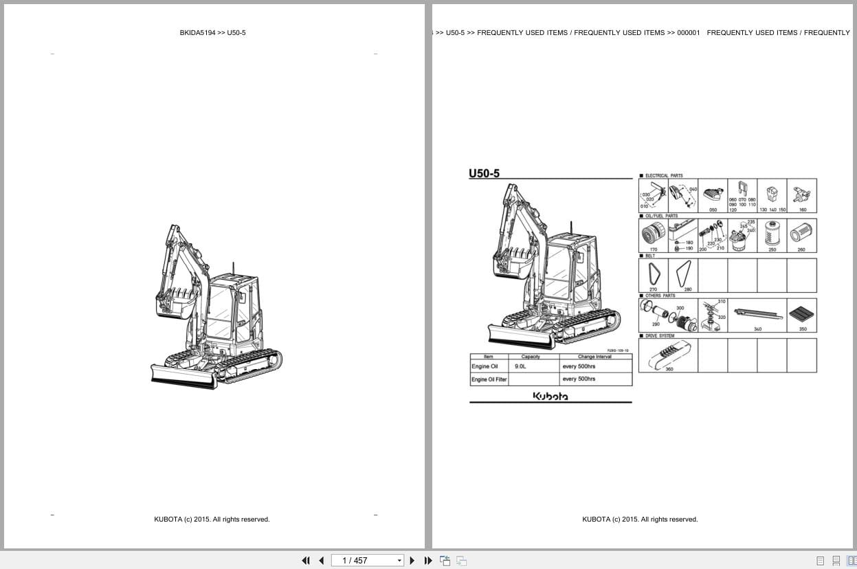 Kubota Excavator U50 5 Parts Catalog EN DE (1)