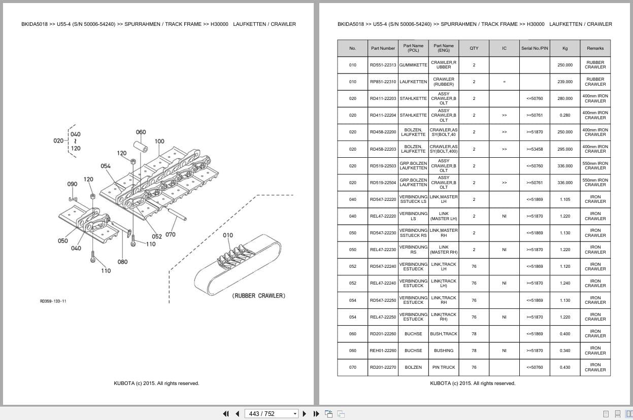 Kubota Excavator U55 4 50006 54240 Parts Catalog EN DE (3)