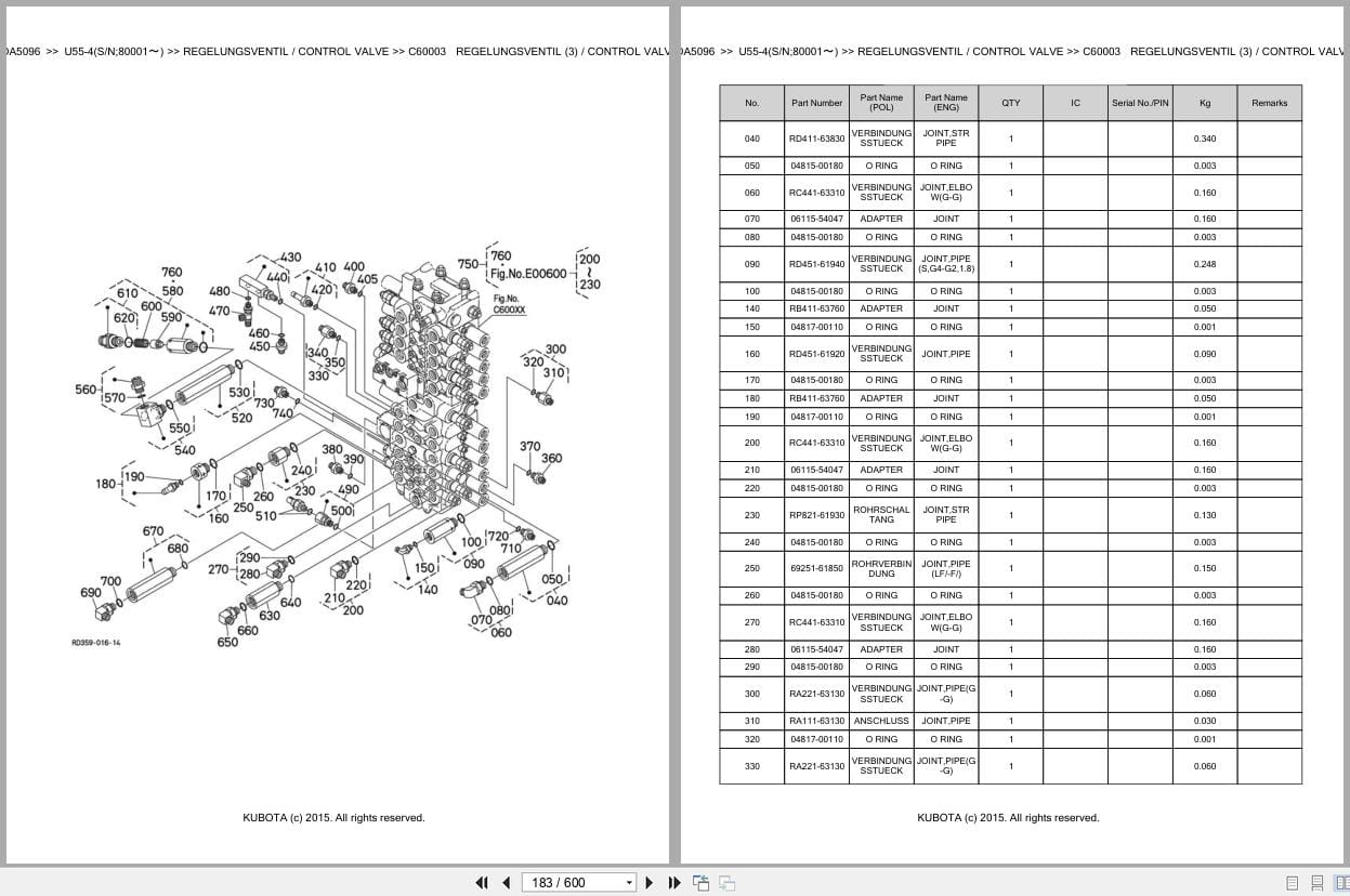 Kubota Excavator U55 4 80001 Parts Catalog EN DE (2)