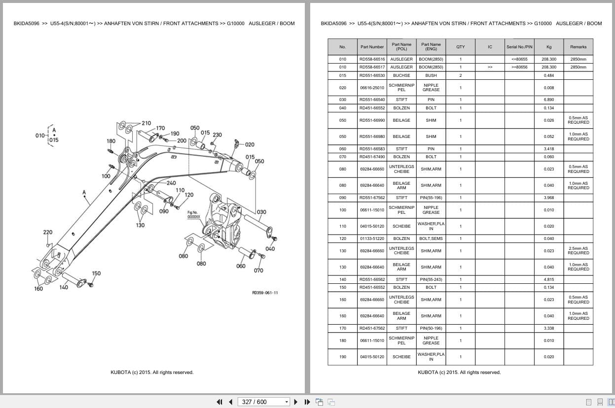 Kubota Excavator U55 4 80001 Parts Catalog EN DE (3)