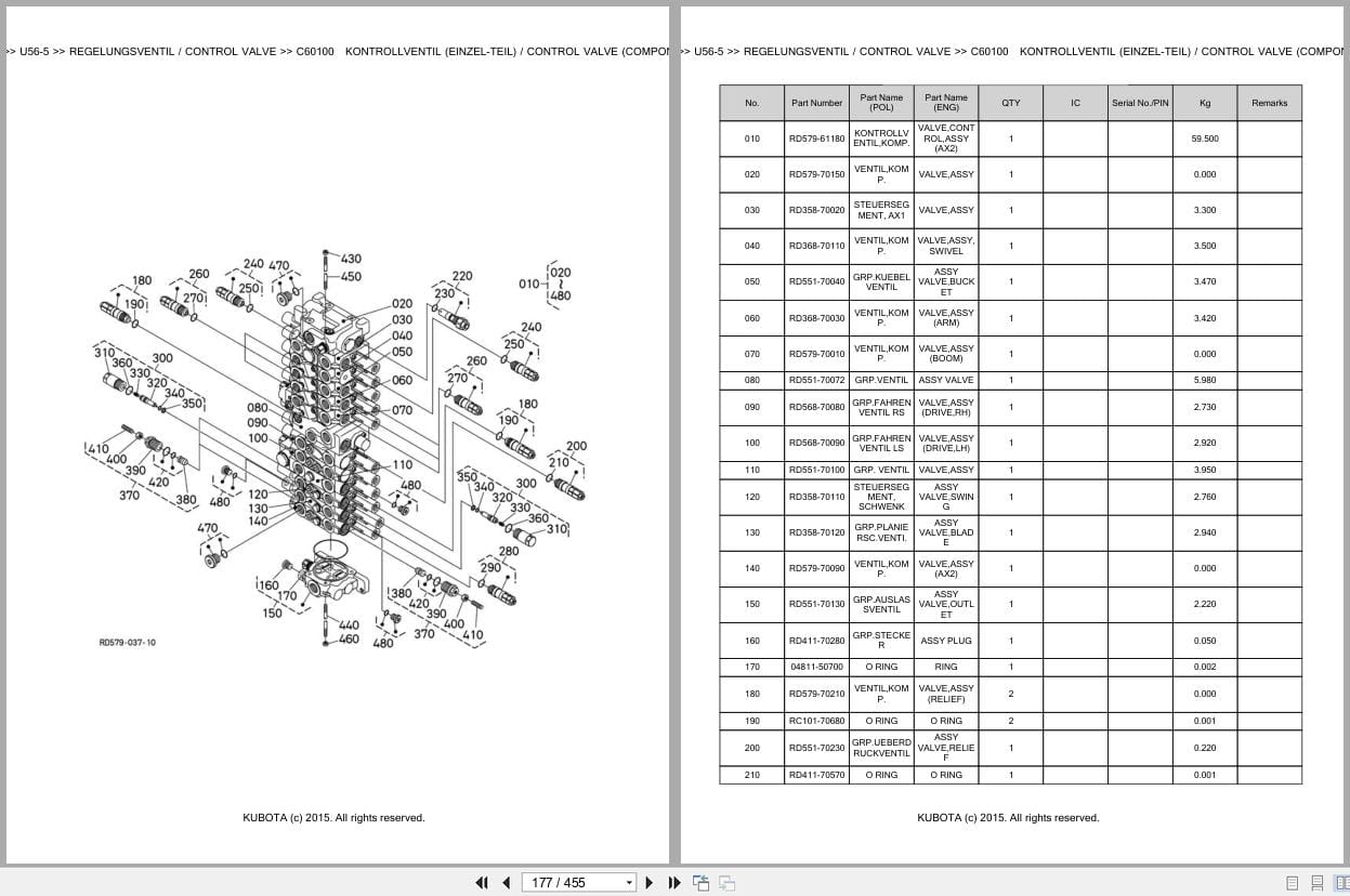 Kubota Excavator U56 5 Parts Catalog EN DE (2)