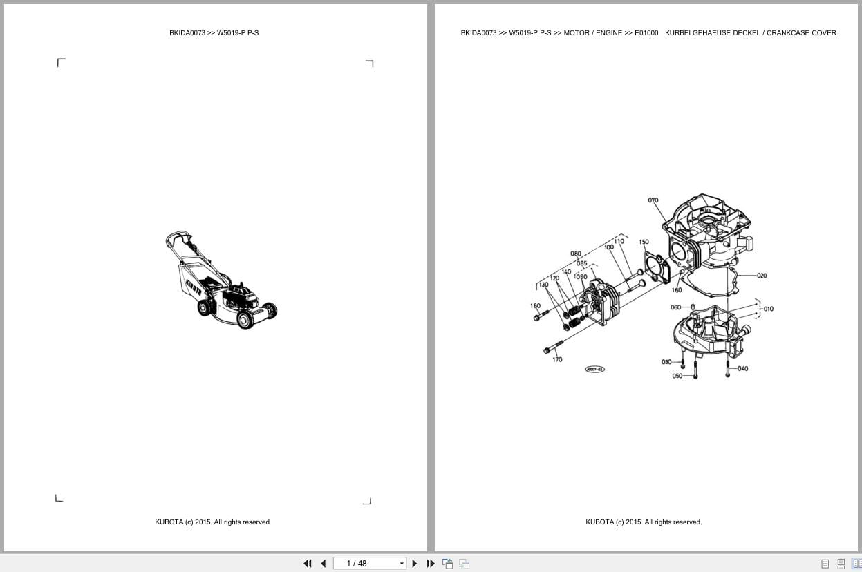 Kubota Mower W5019 P W5019 P S Parts Catalog EN DE (1)