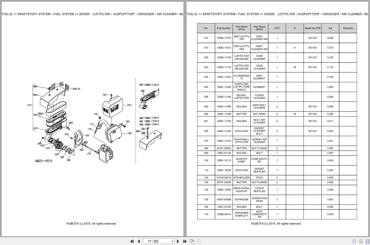 Kubota Mower W5019 TCE W5019 TCE S Parts Catalog EN DE (2)