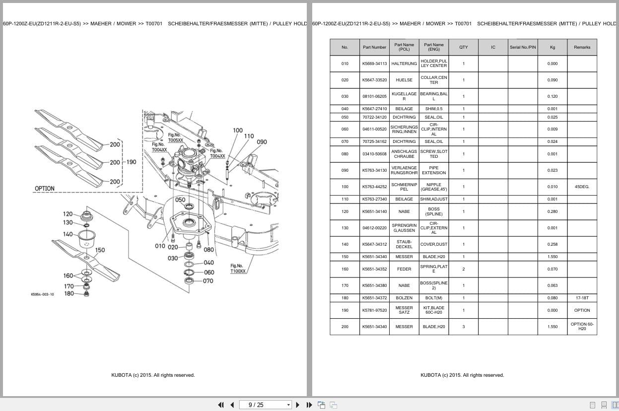 Kubota Rotary Mower RCK60P 1200Z EU ZD1211R 2 EU S5 Parts Catalog EN DE (2)