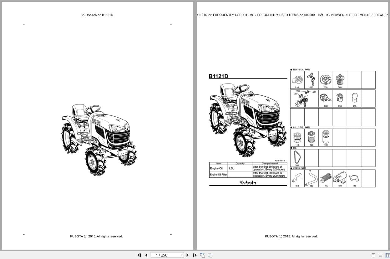 Kubota Tractor B1121D Parts Catalog EN DE (1)