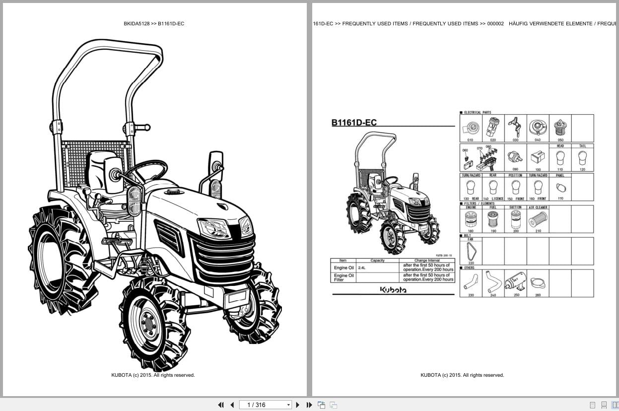 Kubota Tractor B1161D EC Parts Catalog EN DE (1)