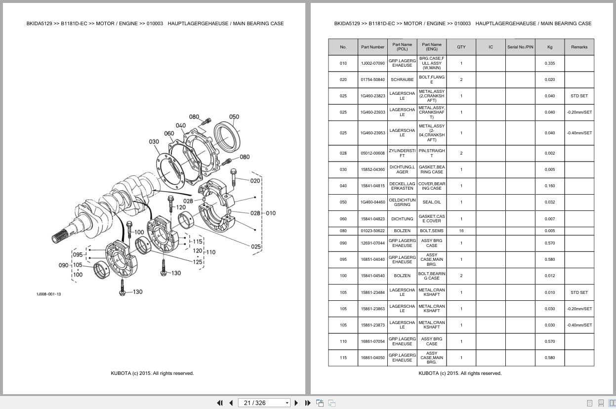 Kubota Tractor B1181D EC Parts Catalog EN DE (2)
