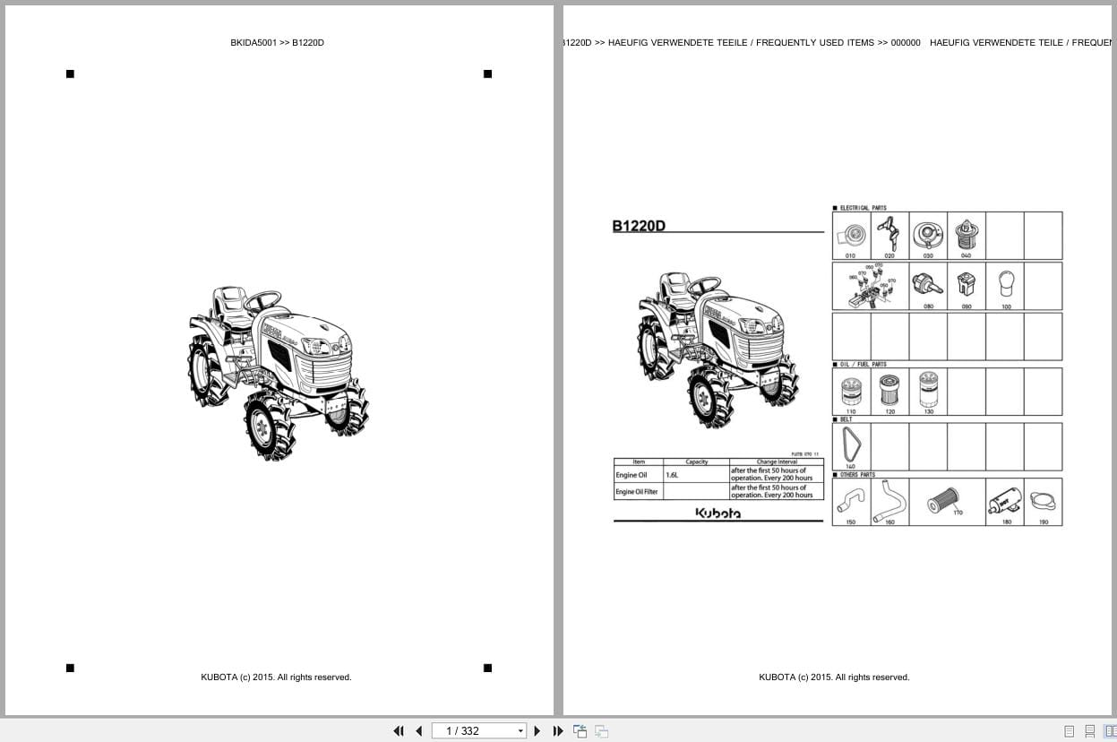 Kubota Tractor B1220D Parts Catalog EN DE (1)