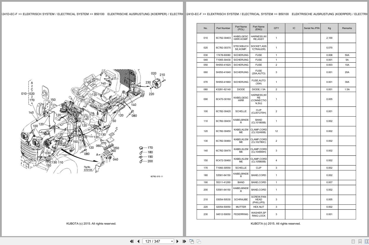 Kubota Tractor B1241D EC F Parts Catalog EN DE (2)