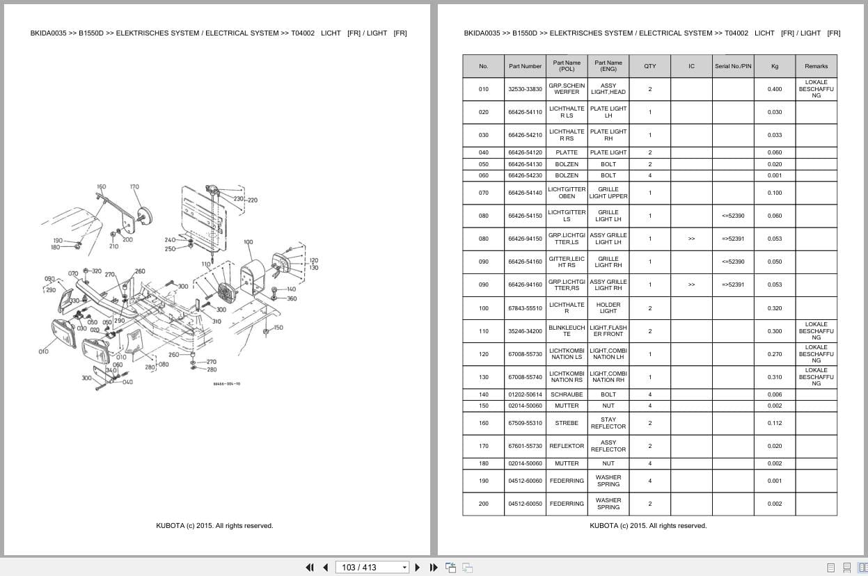 Kubota Tractor B1550D Parts Catalog EN DE (2)