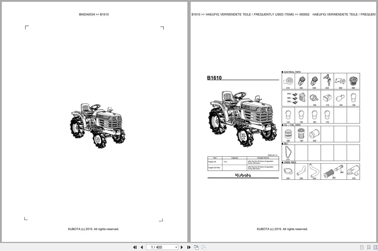 Kubota Tractor B1610 Parts Catalog EN DE (1)