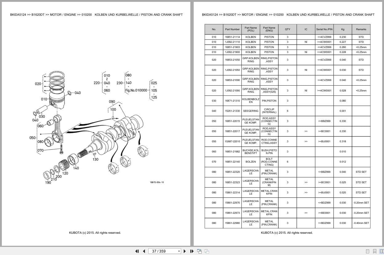 Kubota Tractor B1620DT Parts Catalog EN DE (2)