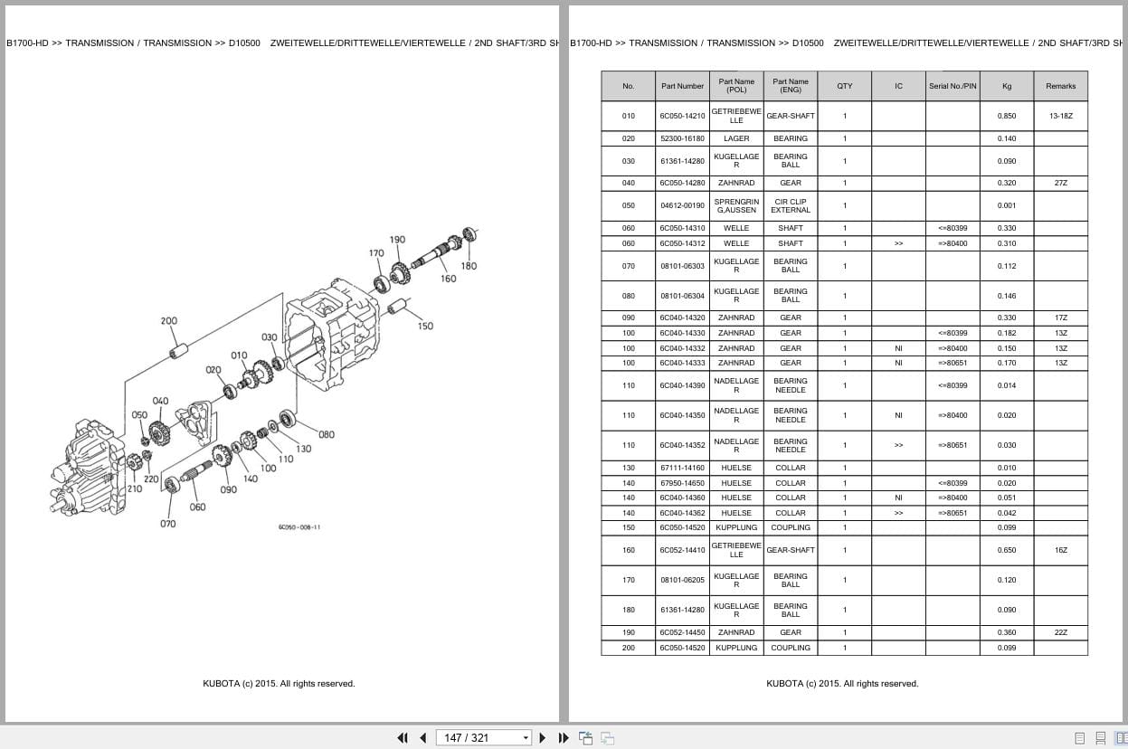 Kubota Tractor B1700 HD Parts Catalog EN DE (2)
